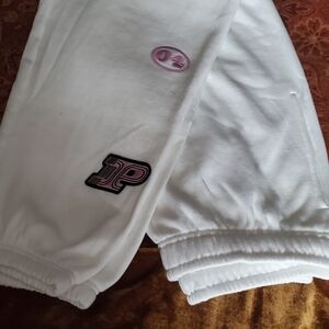 PINK Victoria's Secret White Joggers with Pink Accents